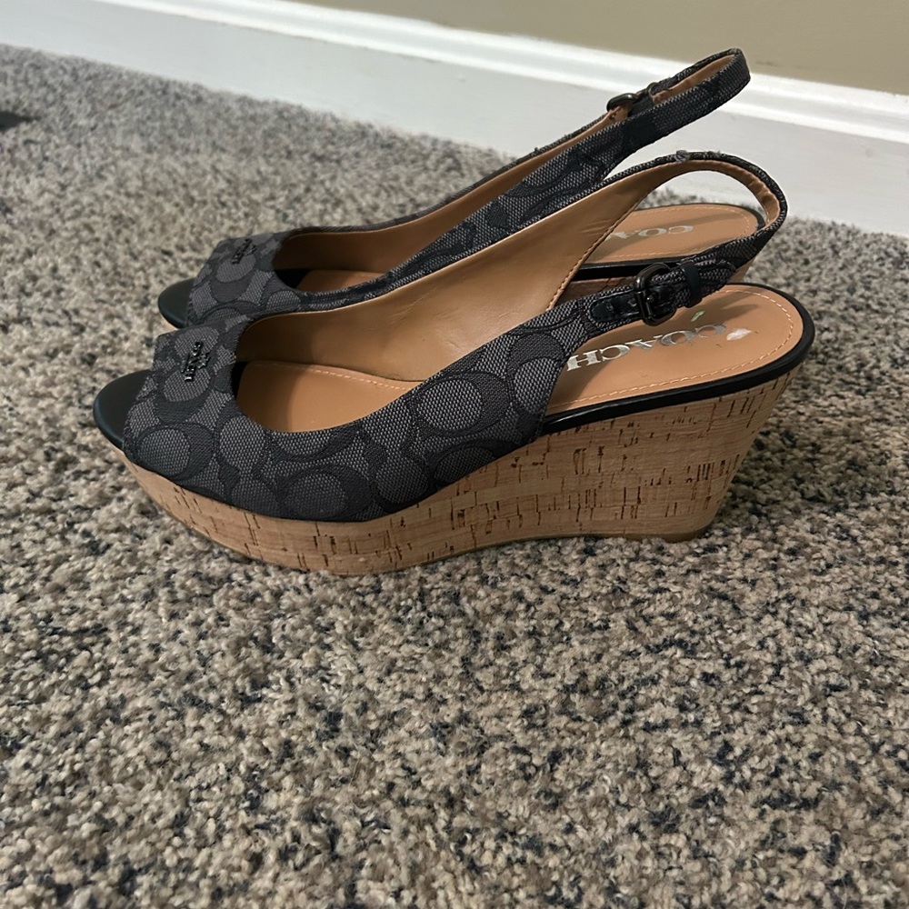 Coach Black Wedge Sandals